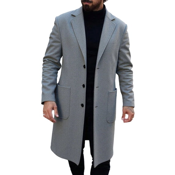 YueHuiYing Mens Trench Coat Slim Fit Notched Collar Fall Winter Single Breasted Pea Coat Warm Soft Overcoat