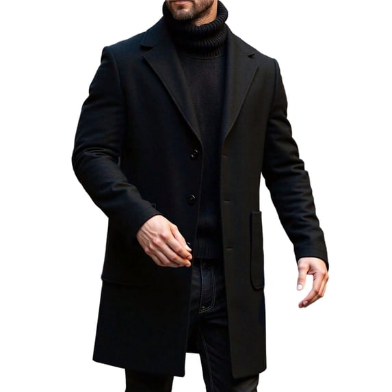 YueHuiYing Mens Trench Coat Slim Fit Notched Collar Fall Winter Single Breasted Pea Coat Warm Soft Overcoat
