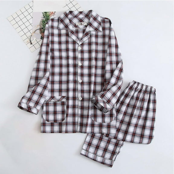 YueHuiYing Mens Ultra Soft Pajama Set, Warm Long Sleeve Prints Sleepwear Cozy Button Down Pjs for Me