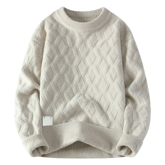 YueHuiYing Mens Vintage Cable Knit Sweater Vintage Chunky Crewneck Long Sleeve Oversized Pullover 2025 Fall Winter Sweatshirts