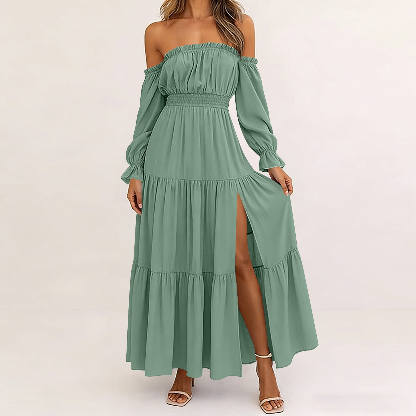 YueHuiYing Off Shoulder Maternity Dresses, Long Sleeve Side Split Flowy A Line Tiered Maxi Dress for Baby Shower Photoshoot - Walmart.com YueHuiYing Off Shoulder Maternity Dresses, Long Sleeve Side Split Flowy A Line Tiered Maxi Dress for Baby Shower Photoshoot - Walmart.com