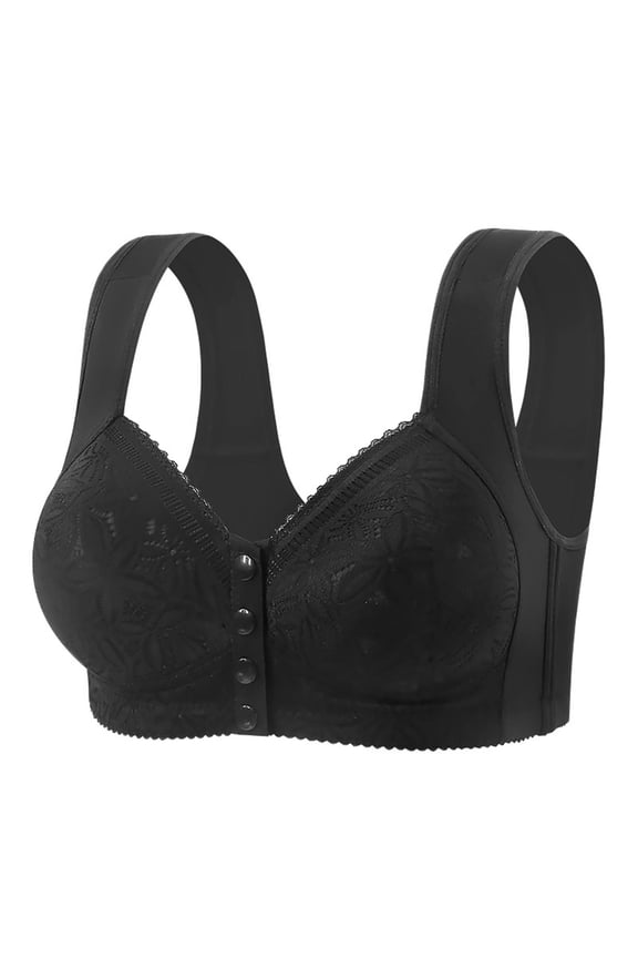Plus Size Women's Front-Closure Lace Pattern Wireless Comfortable Breathable Lightweight Cup Smooth Tank Top Bra