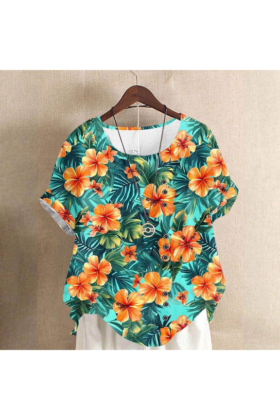 Short-Sleeve Women's Top 2026 Style Cotton-Linen Blend Button-Up V-Neck T-Shirt Summer Beach Vacation Sheer Shirt