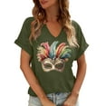 thumbnail image 1 of YueHuiYing Short Sleeve Womens Tops Fashion V Neck Blouses Carnival Printed Casual Pleated Tunic Tops Loose Fit Work Shirts, 1 of 6
