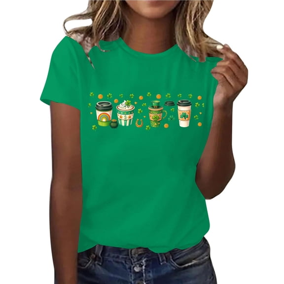 YueHuiYing St Patrick's Day V Neck Shirts for Womens Irish Graphic Tee Funny Heart Printed Short Sleeve Shirts Tops