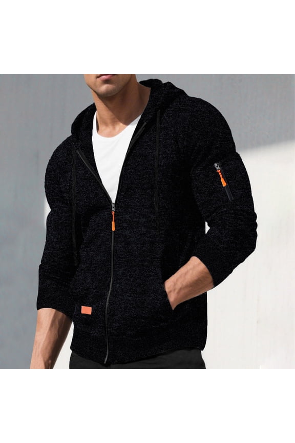 Stylish Men's Solid Color Long Sleeve Jacket - Hooded with Collar and Zipper Pockets Fashion - forward Choice