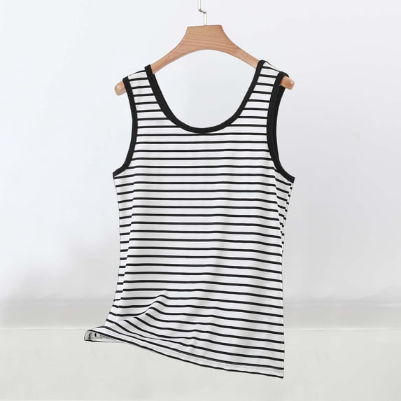 YueHuiYing Summer U-Neck Striped Tank Tops for Women Casual Sleeveless Sweaters Basic Ribbed Knit Slim-Fitted Shirts