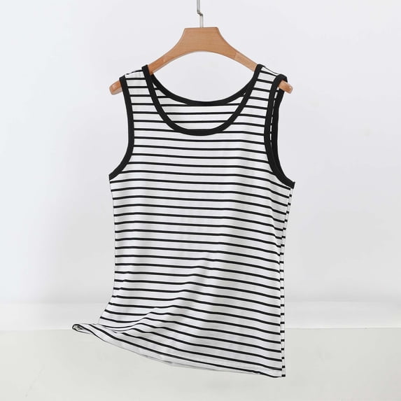 YueHuiYing Summer U-Neck Striped Tank Tops for Women Casual Sleeveless Sweaters Basic Ribbed Knit Slim-Fitted Shirts