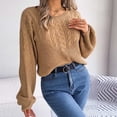 thumbnail image 1 of YueHuiYing Sweaters for Women Fashion Solid Crewneck Loose Fit Long Sleeve Contrast Knit Pullover Sweater Jumper Tops Brown S, 1 of 4