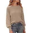 thumbnail image 1 of YueHuiYing Sweaters for Women Fashion Solid Crewneck Loose Fit Long Sleeve Contrast Knit Pullover Sweater Jumper Tops Beige M, 1 of 3