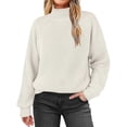 thumbnail image 1 of YueHuiYing Sweaters for Women Fashion Solid Crewneck Loose Fit Long Sleeve Contrast Knit Pullover Sweater Jumper Tops Beige S, 1 of 6