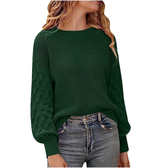 YueHuiYing Sweaters for Women Fashion Solid Crewneck Loose Fit Long Sleeve Contrast Knit Pullover Sweater Jumper Tops