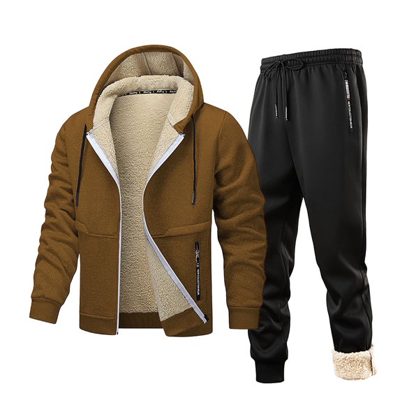 YueHuiYing Sweatsuits for Men's 2 Piece with Zipper Pockets Warm Casual Elastic Waist Hoodie Tracksuit Sets Jogging Sports Casual Sweat Suits