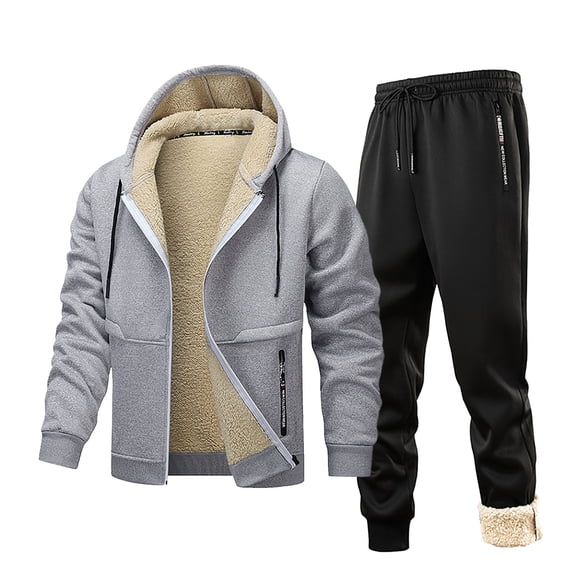 YueHuiYing Sweatsuits for Men's 2 Piece with Zipper Pockets Warm Casual Elastic Waist Hoodie Tracksuit Sets Jogging Sports Casual Sweat Suits