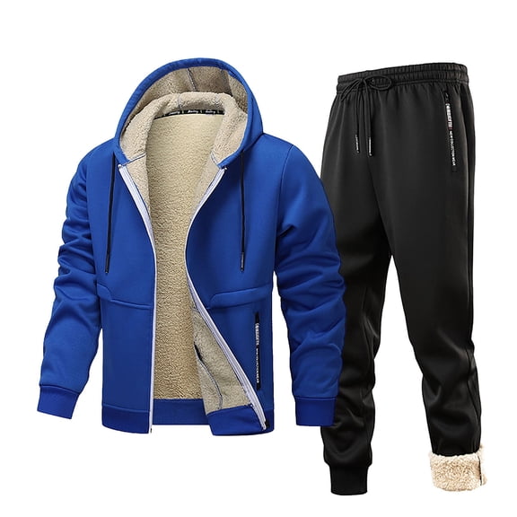 YueHuiYing Sweatsuits for Men's 2 Piece with Zipper Pockets Warm Casual Elastic Waist Hoodie Tracksuit Sets Jogging Sports Casual Sweat Suits