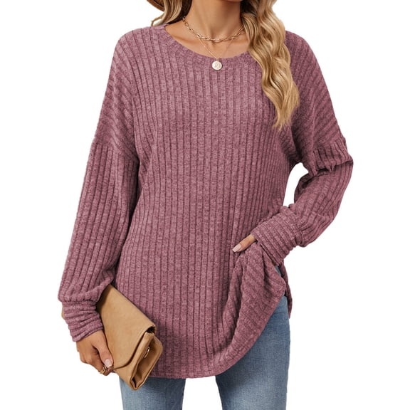 YueHuiYing Tunic Tops for Women Loose Fit Dressy Knit Long Sleeve Shirts Trendy Fall Fashion Crewneck Sweaters