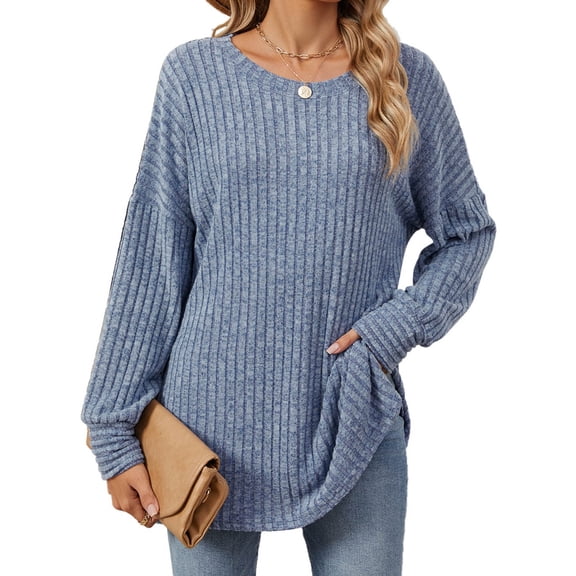 YueHuiYing Tunic Tops for Women Loose Fit Dressy Knit Long Sleeve Shirts Trendy Fall Fashion Crewneck Sweaters