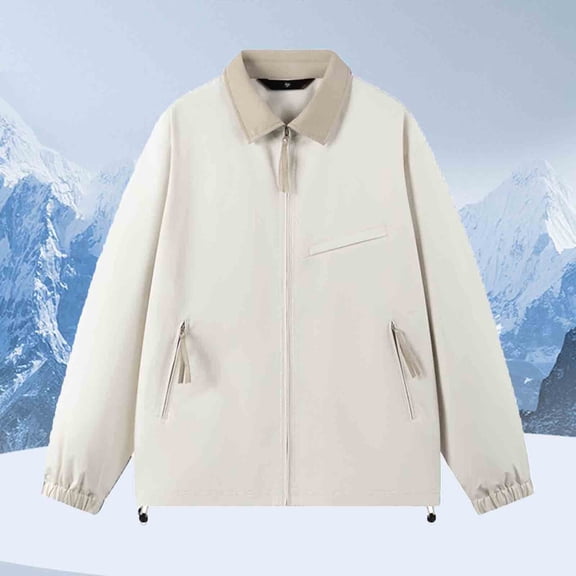YueHuiYing Unisex Man Woman Solid-Color Casual Outdoor Zipper Pocket Long Sleeve Lapel Jacket Mountaineering Jacket