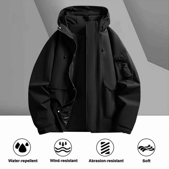 YueHuiYing Unisex Solid-Color Waterproof Trench Coat | Long-Sleeve, Hooded, Zipper Pocket | Easy-Match for Casual Outings