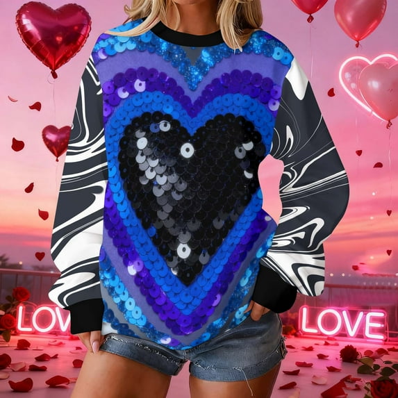 YueHuiYing Valentine Lover's round-neck Sweatshirt for Womens Love Heart Grahic Long Sleeve Shirt Casual Valentines Gifts Pullover Tops