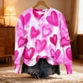 thumbnail image 1 of YueHuiYing Valentine's Day Clean Fresh Pink Base White Hearts All-Over Print Women's Loose-Fit Crewneck Long-Sleeve Hoodless Sweatshirt, 1 of 5
