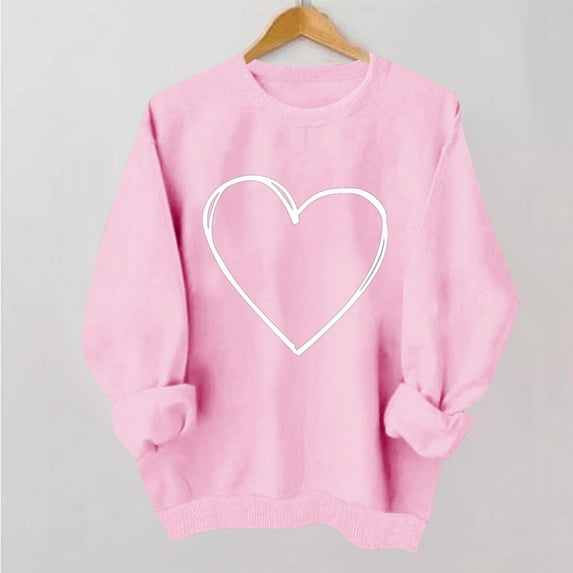 YueHuiYing Valentine's Day Crewneck Pullover Shirts Women Long Sleeve Love Heart Sweatshirts Graphic Lover Gift