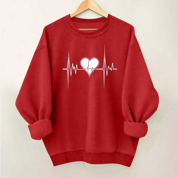 YueHuiYing Valentine's Day Minimalist Small Heart Logo Print Women's Crew Neck Long Sleeve Sweatshirt