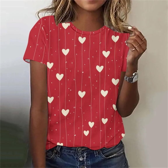 YueHuiYing Valentine's Day Shirts Love Hearts Shirt for Women Round Neck Cute Graphic Tees Valentines Day Outfit Print Tops Tshirt Gifts
