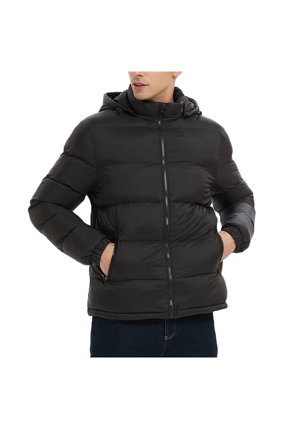 Warm Men's Bread Jacket Detachable Hooded Solid Color Long Sleeved Cottonjacket