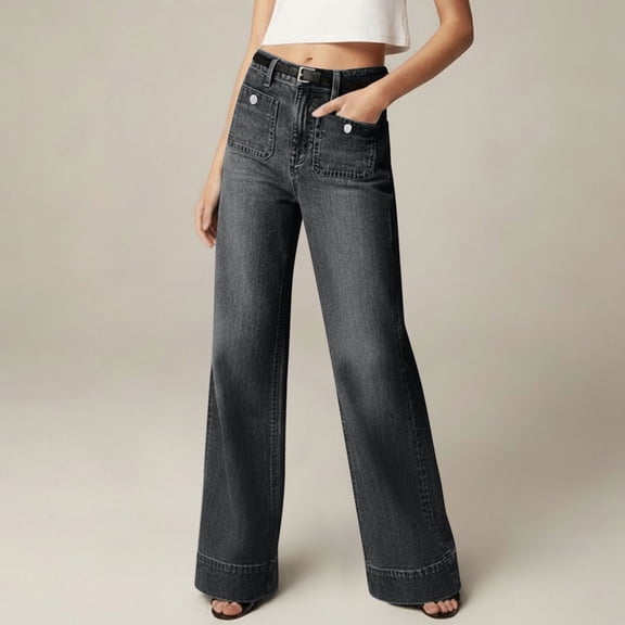 YueHuiYing Wide Leg Jeans Woman High Waist Pull On Baggy Tretchy Jean Pants Straight Leg Denim Pants