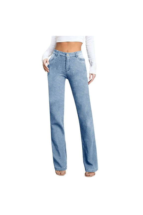 Wide Leg Jeans Woman Trendy High Waisted Stretchy Jeans Baggy Straight Leg Mom Ripped Flare Bell Bottom Jean