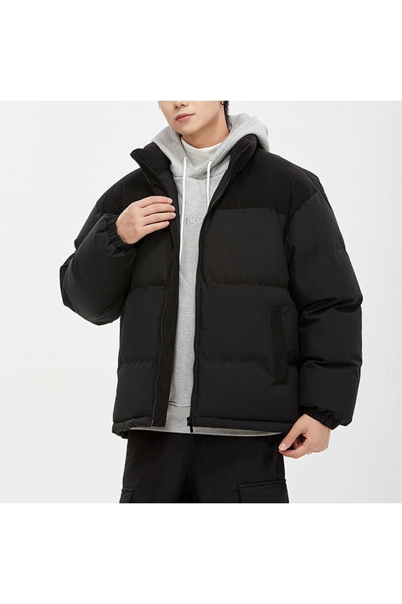 Winter Jacket For Men Padded Stand Collar Long Sleeve Bubble Puffy Warm Streetwear Coat Outwear