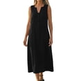thumbnail image 1 of YueHuiYing Women Cute Sleeveless Ruffled Deep V Neck Dresses Cotton Linen Dress for Summer Casual Shift Dress, 1 of 7