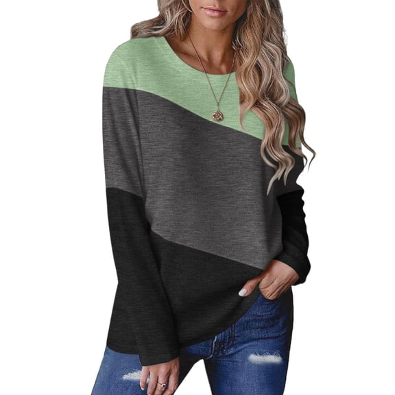 YueHuiYing Women Fashionable Casual Round-neck Long-sleeved Striped Printing Pullover Top Fall Outfits