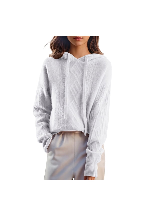 Women Knitted Cardigan Fall Winter Loose Fit Sweater Coat Solid Color Thick Warm Drawstring Sweater