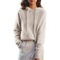 thumbnail image 1 of YueHuiYing Women Knitted Cardigan Fall Winter Loose Fit Sweater Coat Solid Color Thick Warm Drawstring Sweater, 1 of 4