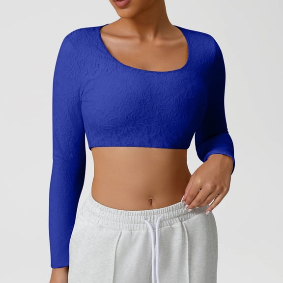 YueHuiYing Women Long Sleeve Crewneck Crop Top Sweatshirt Casual Loose Fit Workout Cropped Pullover Shirts