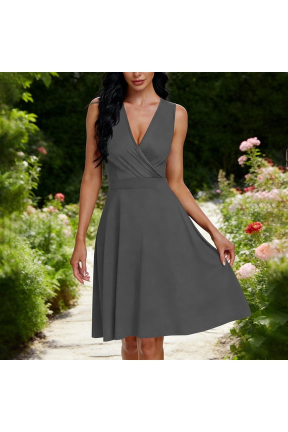 Women Maxi Dress 2026 Summer Casual Sleeveless Sundress Wrap V Neck Long Dresses Vacation Loose Dress with Pockets