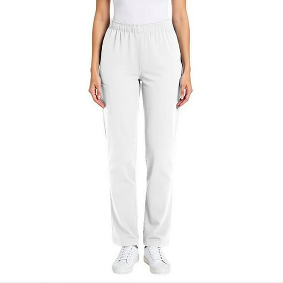 YueHuiYing Women Solid Color Loose Tight Waist Trousers Pocket Full Length Straight Leg Elastic Pants