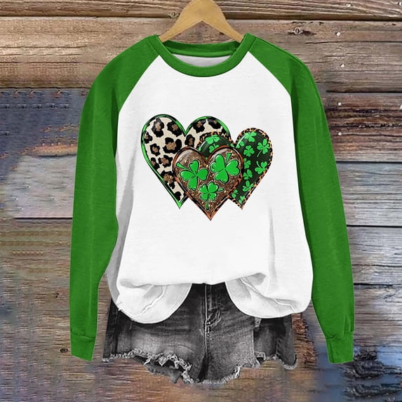 YueHuiYing Women St. Patrick's Day Sweatshirts Shamrock Clover Print Long Sleeve Shirts Casual Gift Pullover Tops