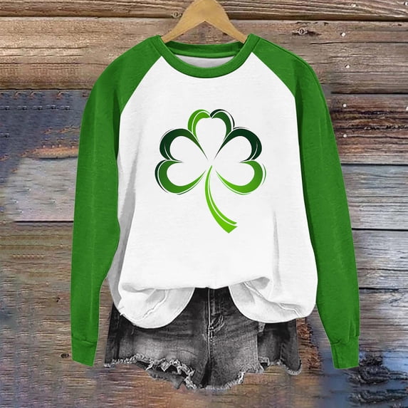YueHuiYing Women St. Patrick's Day Sweatshirts Shamrock Clover Print Long Sleeve Shirts Casual Gift Pullover Tops
