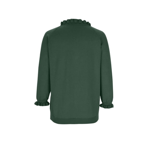 YueHuiYing Women V-Neck Long Sleeve Button-Accented Ruffle-Trimmed Casual Pullover Knitted Sweater Top