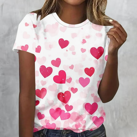 YueHuiYing Women Valentines Day Loose Leisurely Shirts Love Heart Printed Cute Tops Crewneck Long Sleeve Tshirts Graphic Tees