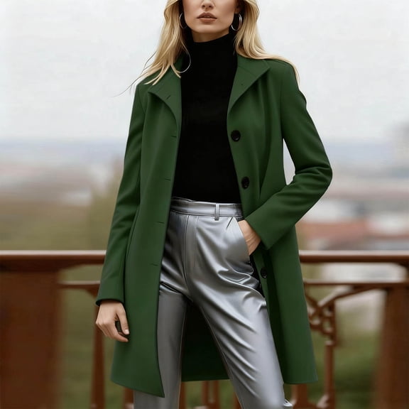 YueHuiYing Women Winter Notch Lapel Long Sleeve Breasted Thickened Mid-Length Mid-Long Trench Coat