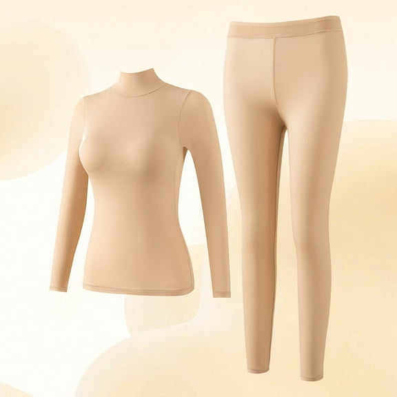 YueHuiYing Women Winter Round Neck Tight Solid Base Layer Color Keep Warm Thermal Underwear Sets