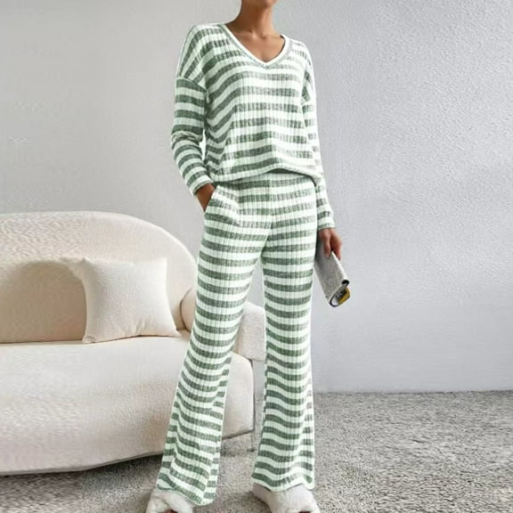 YueHuiYing Women's 2 Piece Lounge Pajama Sets Soft Long Sleeve Tops and Wide Leg Pants Loose Casual Outfits with Pockets