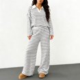 thumbnail image 1 of YueHuiYing Women's 2 Piece Sets Striped Long Sleeve Collared Tops Shirt Wide Leg Pants Matching Set, 1 of 6