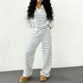 thumbnail image 1 of YueHuiYing Women's 2 Piece Sets Striped Long Sleeve Collared Tops Shirt Wide Leg Pants Matching Set, 1 of 9