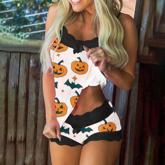 YueHuiYing Women's 2 Sets Pajama Cute Pj Sets Bow Lace Sling Sleepwear Sleeveless Tank Top and Shorts Pajama Set