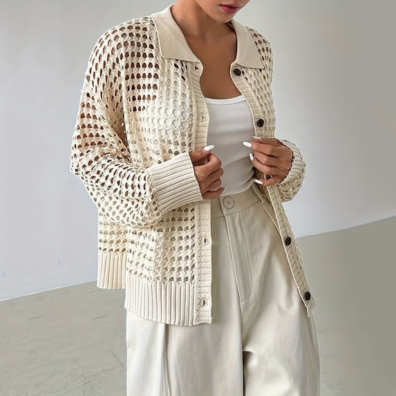 YueHuiYing Women's 2026 Cropped Cardigan 3/4 Sleeve Lightweight Crochet Shrug Hollowed-Out Knit Sweater Tops